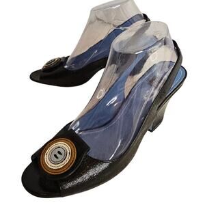 Biala Italy Made‎ 9.5M Ws leather Peep toes slingback heel Sandles. BlacknBrown